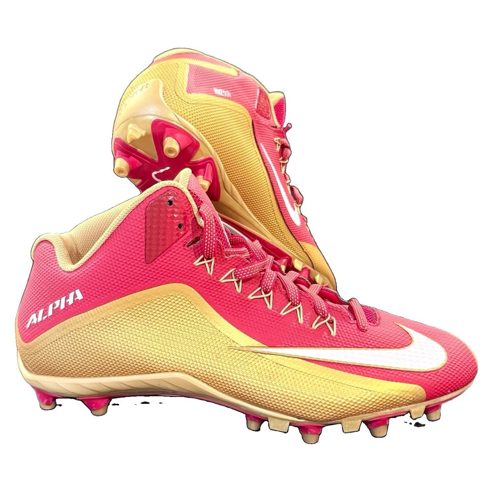 Nike Alpha Pro 2 Mid Football Cleats Red Gold Mens 15 729444-628 NWOB 3/4 49ers